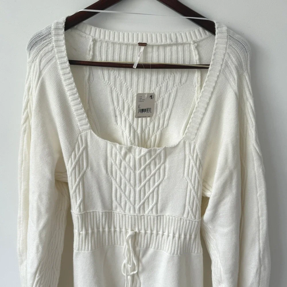 Free People Women's White Emmaline Knit Mini Sweater Dress Size Large NWT